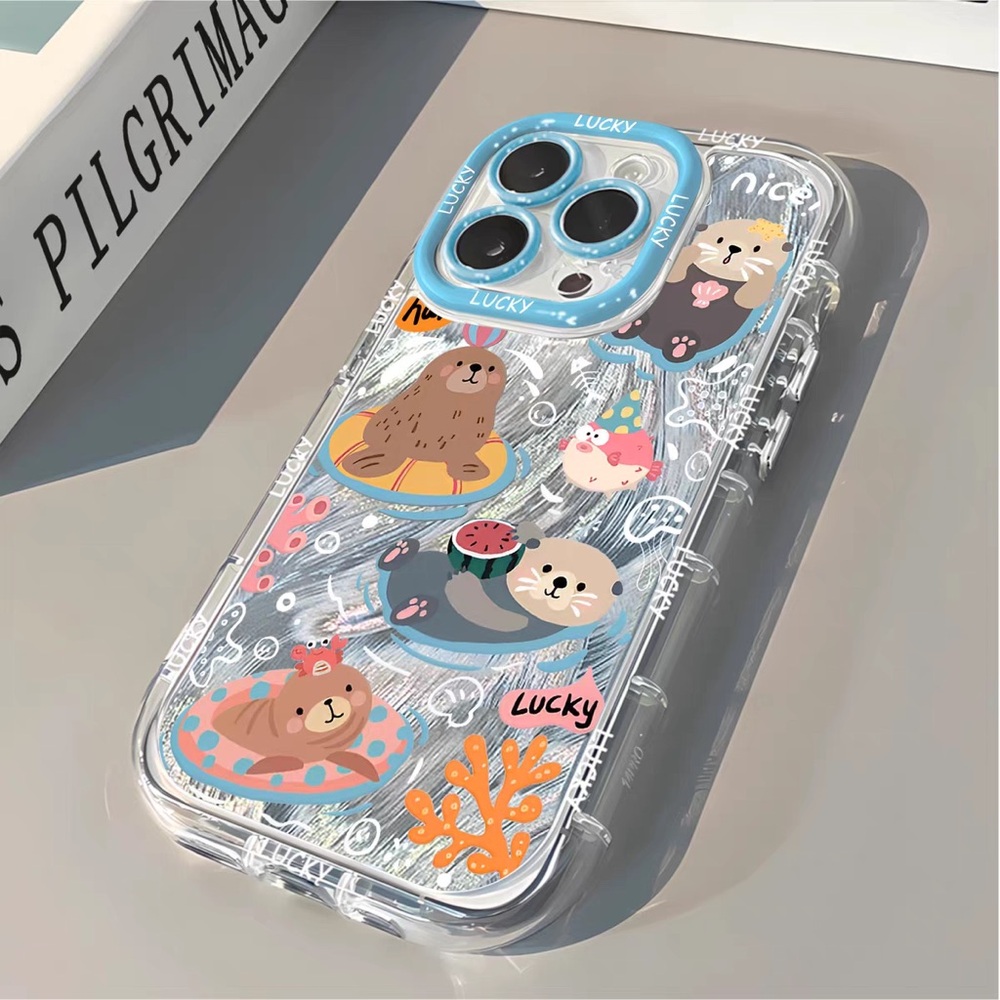 Clear Cute Otter Phone Case with Blue Camera Accent